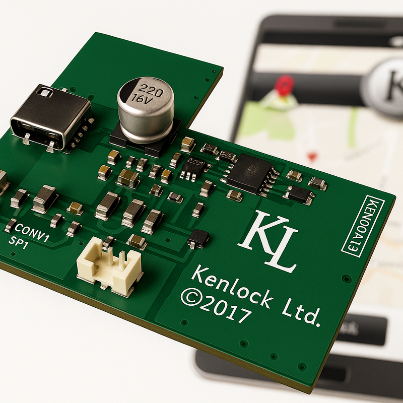 GPS tracker in a small form factor built on ultra-thin PCB and made up of small form factor components. Also featured a lightweight flexible rechargeable battery and mobile app.